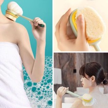 PratikAI 2 Si 1 Arada Çift Taraflı Uzun Saplı Fırçalı Banyo Vücut Fırçası & Banyo Lifi