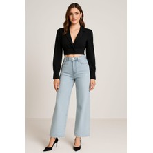 Gigi Giyim Yüksel Bel Lazerli Açık Mavi Kadın Palazzo Jean