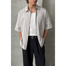 Erkek Oversize Kısa Kol Gabardin Gömlek