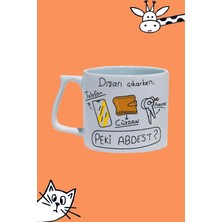 Dışarı Çıkarken Telefon Cüzdan Anahtar Peki Abdest ? Tasarım Baskılı Beyaz Lüks Sap Kupa Bardak