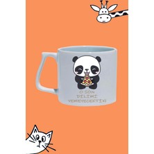 O Son Dilimi Yemeyecektik Pizza Aç Panda Tasarım Baskılı Beyaz Lüks Sap Kupa Bardak
