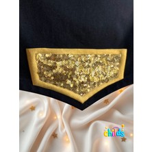 Ikili Takım Kız Çocuk Crop Pamuklu Üst parlak Gold Lame Baskılı Mini Etek