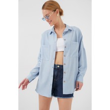 20126 Oversize Keten Gömlek - Mavi