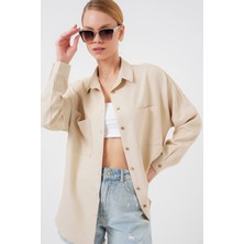 20126 Oversize Keten Gömlek - Bej