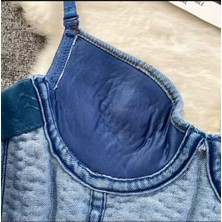 Denim Kaşkorse Korse Üst Sütyen ,kristal Elmas Inci Işlemeli Lüks Kot Büstiyer, Crop  Kot Büstiyer
