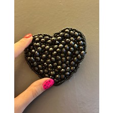 Gönülden Tasarım 10X9 cm Siyah Boncuk Işleme Kalp Arma Dikiş Aplike