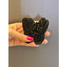 Gönülden Tasarım 8x7 cm Siyah Kabartma Boncuk Işleme Kelebek Arma Dikiş Aplike