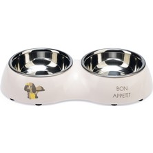 Beeztees Köpek Ikili Mama ve Su Kabı, Paslanmaz Çelik, Pudra Pembe, 27X14CM, 2X160ML