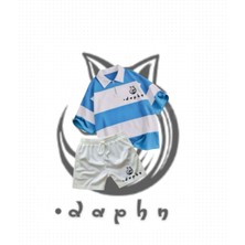 Çizgili Oversize Polo Yaka Yakası Fermuarlı Bebe Mavisi Fox Daphn Baskılı T-Shirt Şort 2'li Takım