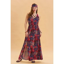 V Yaka Yırtmaçlı Günlük Elbise