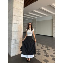 Kadın Iki Katlı Yazlık Kumaş Yandan Fermuarlı Uzun Etek