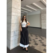 Kadın Iki Katlı Yazlık Kumaş Yandan Fermuarlı Uzun Etek