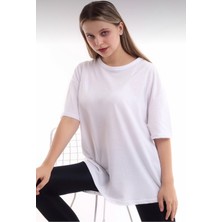 Cakkey Pamuk Bisiklet Yaka Boyfriend Örme Oversize T-Shirt