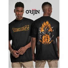 Cakkey Dragon Ball Z Goku Super Saiyan Ön Arka Baskılı  Siyah Tshirt
