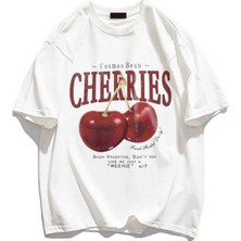 Cakkey Red Cherries Baskılı Oversize   Tshirt