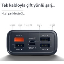 Konfulon A26Q 30000MAH Powerbank 20W Hızlı Şarj Type-C ve 5 Çıkışlı Taşınabilir Güç Kaynağı