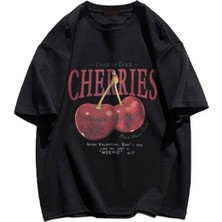 Cakkey Oversize Tshirt Kısa Kol Erkek Günlük Stil Siyah Örme Malzeme Grafik Desenli