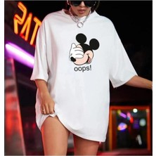 Cakkey Tasarım Baskılı Micky Mouse Oops! Oversize %100 Pamuk T-Shirt