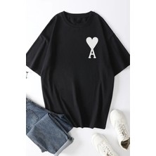 Cakkey Unisex Ami Paris Baskılı Oversize %100 Pamuk Bisiklet Yaka Boyfriend T-Shirt