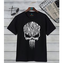 Cakkey Motorcycle Punisher Iskelet Göğüs Baskılı Oversize  Tişört