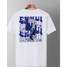 Cakkey Beyaz Ters Yüz Karakterleri Ön Arka Baskılı Oversize Unisex Tshirt