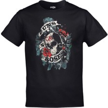 Unisex Siyah Guns N Roses Skull Baskılı Tshirt