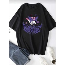 Cakkey Japon Karakter Kuromi Baskılı Oversize Rahat Kalıp Tshirt