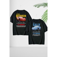Cakkey Kadın Erkek  Sally & Mcqueen Cars Sevgili Çift Kombini Oversize  Tshirt 2'li Takım