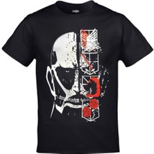 Cakkey Attack On Titan Shingeki No Kyojin Dev ve Logolar Baskılı Unisex Siyah Tshirt