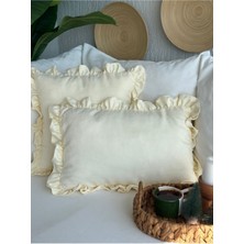 Vıntage Fırfırlı Krem Rengi Kırlent Kılıfı 1AD