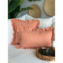 Somon Rengi Vintage Fırfırlı Kırlent Kılıfı 1 Ad