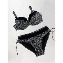 Kadın Siyah Beyaz Desenli Büyük Beden Astarlı Bikini Takım HZL25S-LC4006