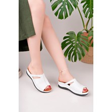 Kadın Hakiki Deri Beyaz Masaj Tabanlı Comfort Terlik