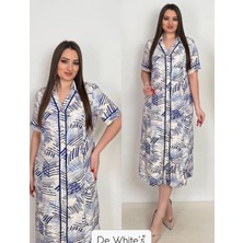 Büyük Beden Empirme Baskılı Biye Detaylı Elbise