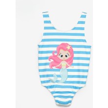 Mavi  Deniz Kızı Baskılı Kız Çocuk Mayo