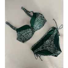 Kadın Yeşil Beyaz Desenli Büyük Beden Astarlı Bikini Takım HZL25S-LC4006