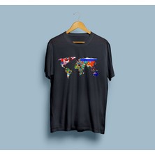 Bahriyeli Collection Oversize Bayraklı Dünya Haritası Baskılı Unisex T-Shirt