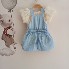 Noynoy Çiçek Detaylı Müslin Bluzlu Denim Balon Kız Bebek Salopet