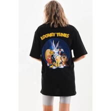 Unisex Baskılı Oversize T-Shirt - Siyah