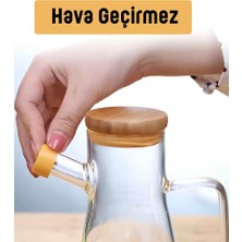 Cam Yağdanlık 500 ml – Bambu Kapaklı, Hava Geçirmez Sirkelik & Sıvı Yağ Şişesi