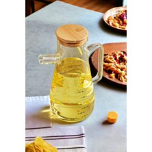 Cam Yağdanlık 500 ml – Bambu Kapaklı, Hava Geçirmez Sirkelik & Sıvı Yağ Şişesi