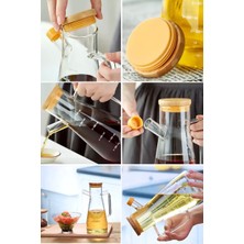 Cam Yağdanlık 500 ml – Bambu Kapaklı, Hava Geçirmez Sirkelik & Sıvı Yağ Şişesi
