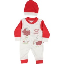 Kız Bebek Beyaz Fuşya Papatya Ayı Nakışlı Bereli Tulum - 1015618