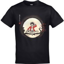 Cakkey One Piece Monkey D. Luffy Ağaç Baskılı  Siyah Tshirt