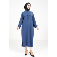 Beyza Fermuarlı Tesettür Indigo Renk Giy Çık 4122 Safari