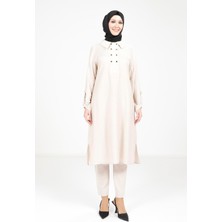 Beyza Kolu Apoletli Taş Renk Tesettür Tunik 9340