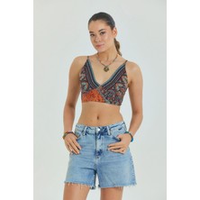 Bağcıklı Sırtı Açık Ayarlanabilir Crop Bluz
