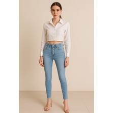 Yüksel Bel Dar Paça Kadın Skinny Jean Buz Mavi
