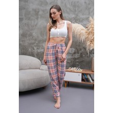 Arvin Pijama Kadın Yüksek Bel Baskılı Yumuşak Dokulu Milans Pijama Altı Ekose