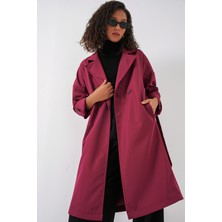 Bigdart 9104 Kruvaze Yaka Kadın Trençkot - Bordo %100 Polyester Astarli Şık Tasarım